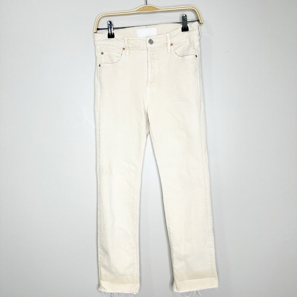 Mother Womens Jeans The Scrapper Cuff Ankle Fray Devil May Care Cream Size 25